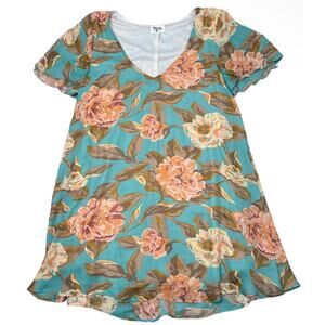 Show Me Your Mumu Kylie Mini Dress Tunic Swing Mint Green Floral Rose Print Sz M